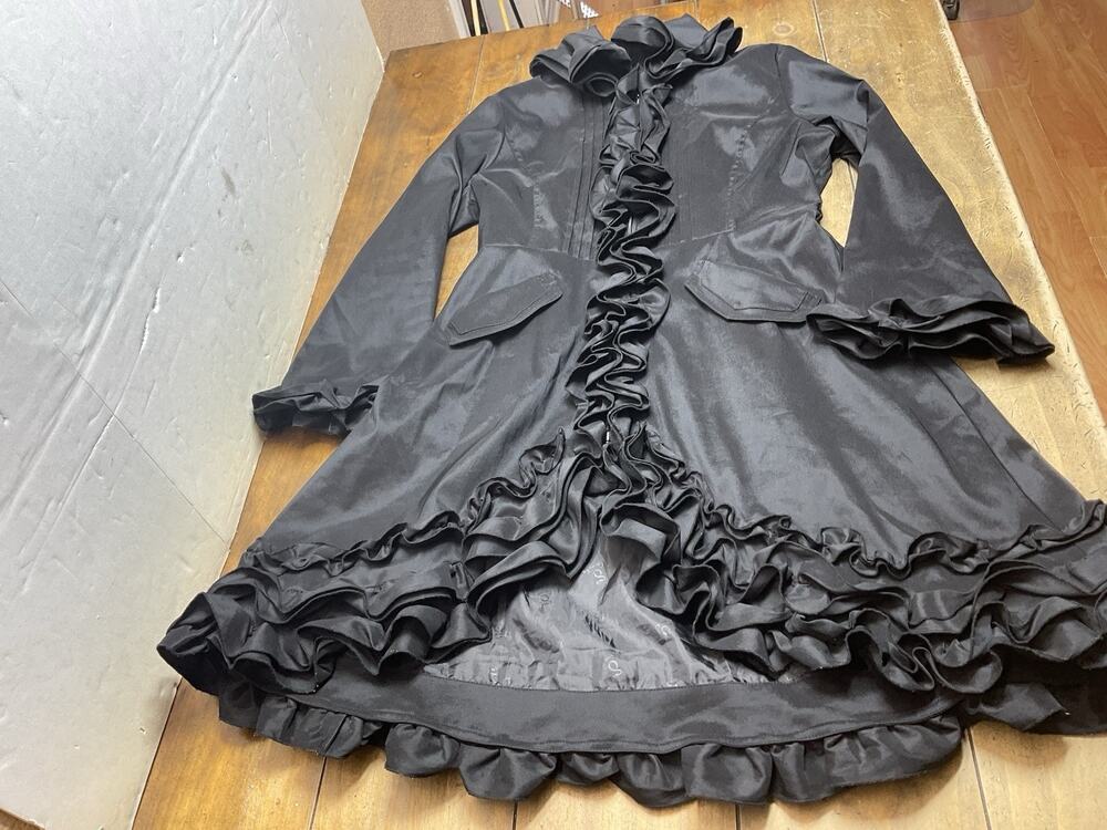 Samuel Dong Bubble Coat Dress Black Medium Ruffle Trench Goth READ